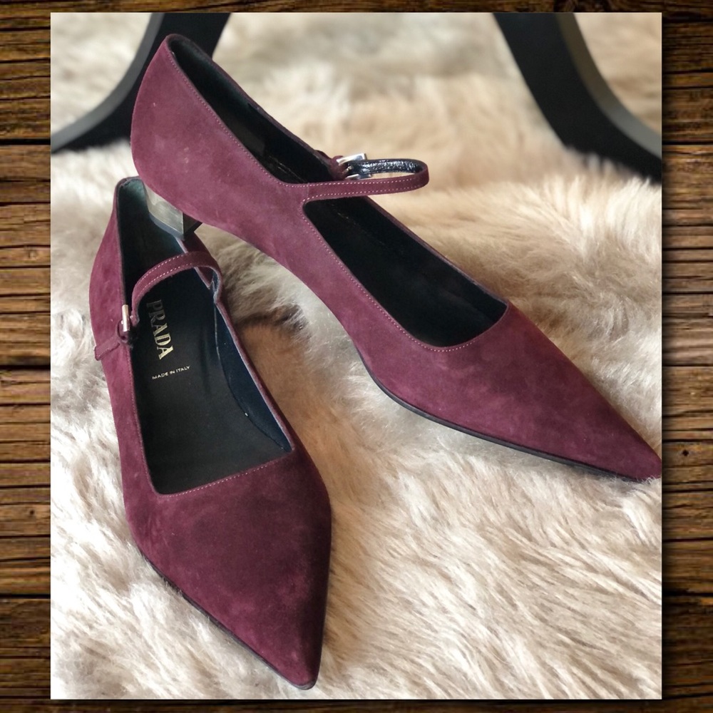NIB VTG Prada MaryJane Suede Baby Heel 38.5 in Plum